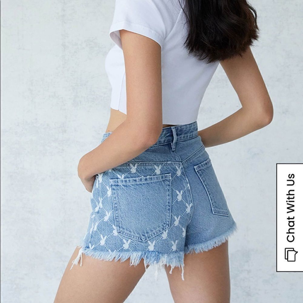 Pacsun Playboy Half Bunny High Waisted Denim Festival Shorts - Picture 2 of 5